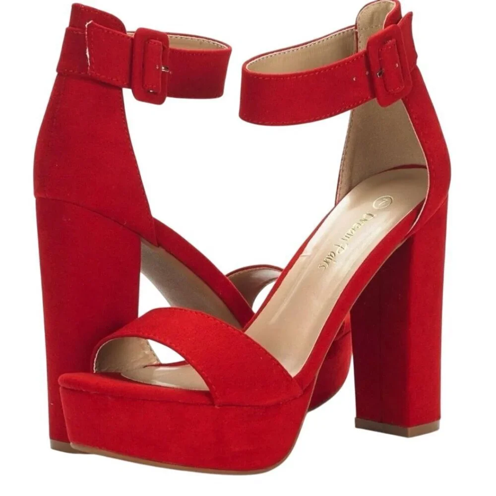 Dream Pairs Hi-lo Red Faux Suede Platform Ankle Strap Heels Size 8.5